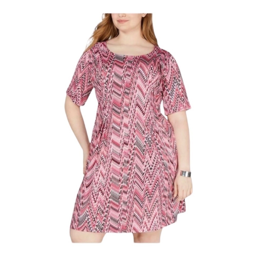 NY Collection Plus Dress Pink Knee Length Elbow Sleeve Stretch 1X P